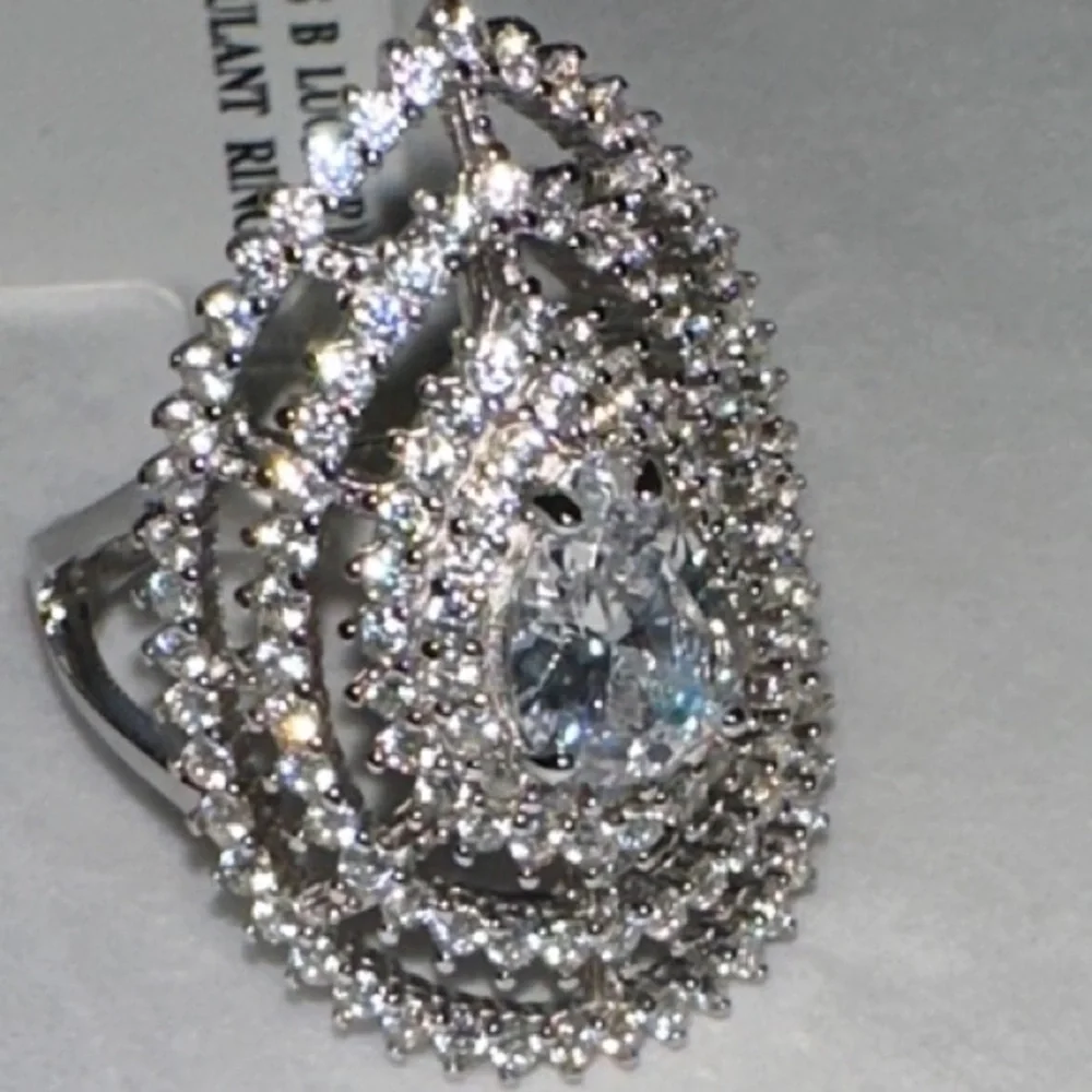 Lab Diamond 2 ct  Silver Teardrop Ring size 6